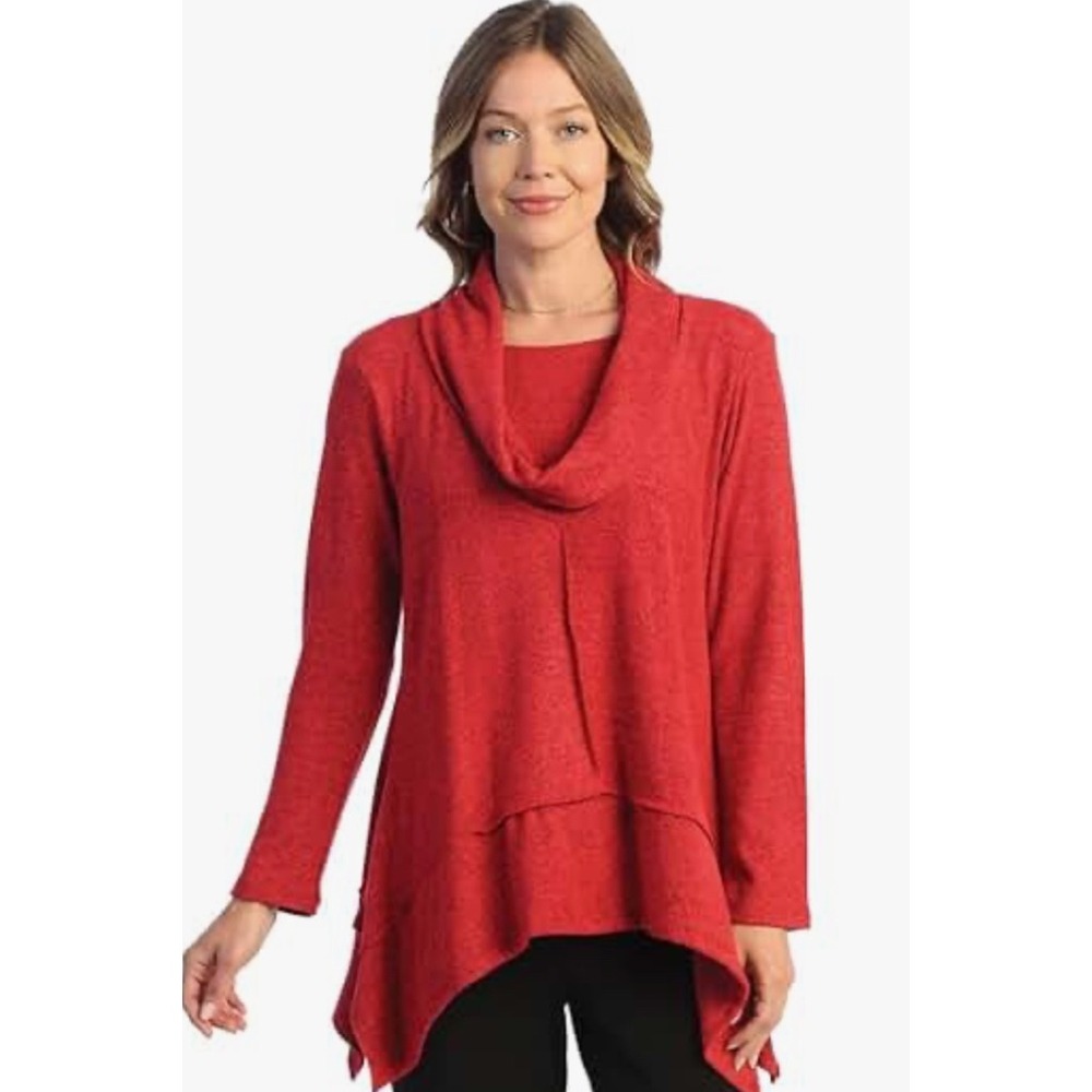 NEW Jess& Jane 2X Red Sweater Heathered Cowl Neck with‎ Tank Tunic Top NWT